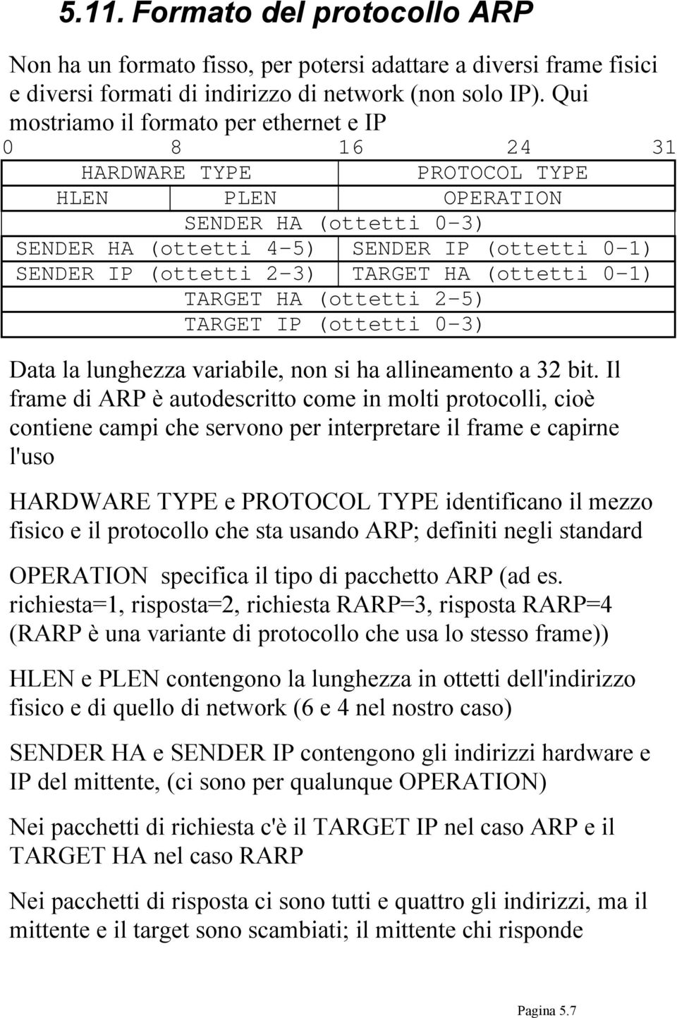 TARGET HA (ottetti 0-1) TARGET HA (ottetti 2-5) TARGET IP (ottetti 0-3) Data la lunghezza variabile, non si ha allineamento a 32 bit.