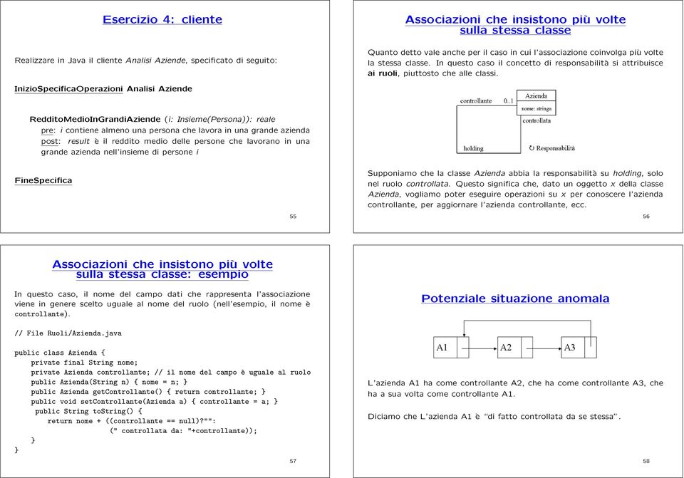 InizioSpecificaOperazioni Analisi Aziende RedditoMedioInGrandiAziende (i: Insieme(Persona)): reale pre: i contiene almeno una persona che lavora in una grande azienda post: result è il reddito medio