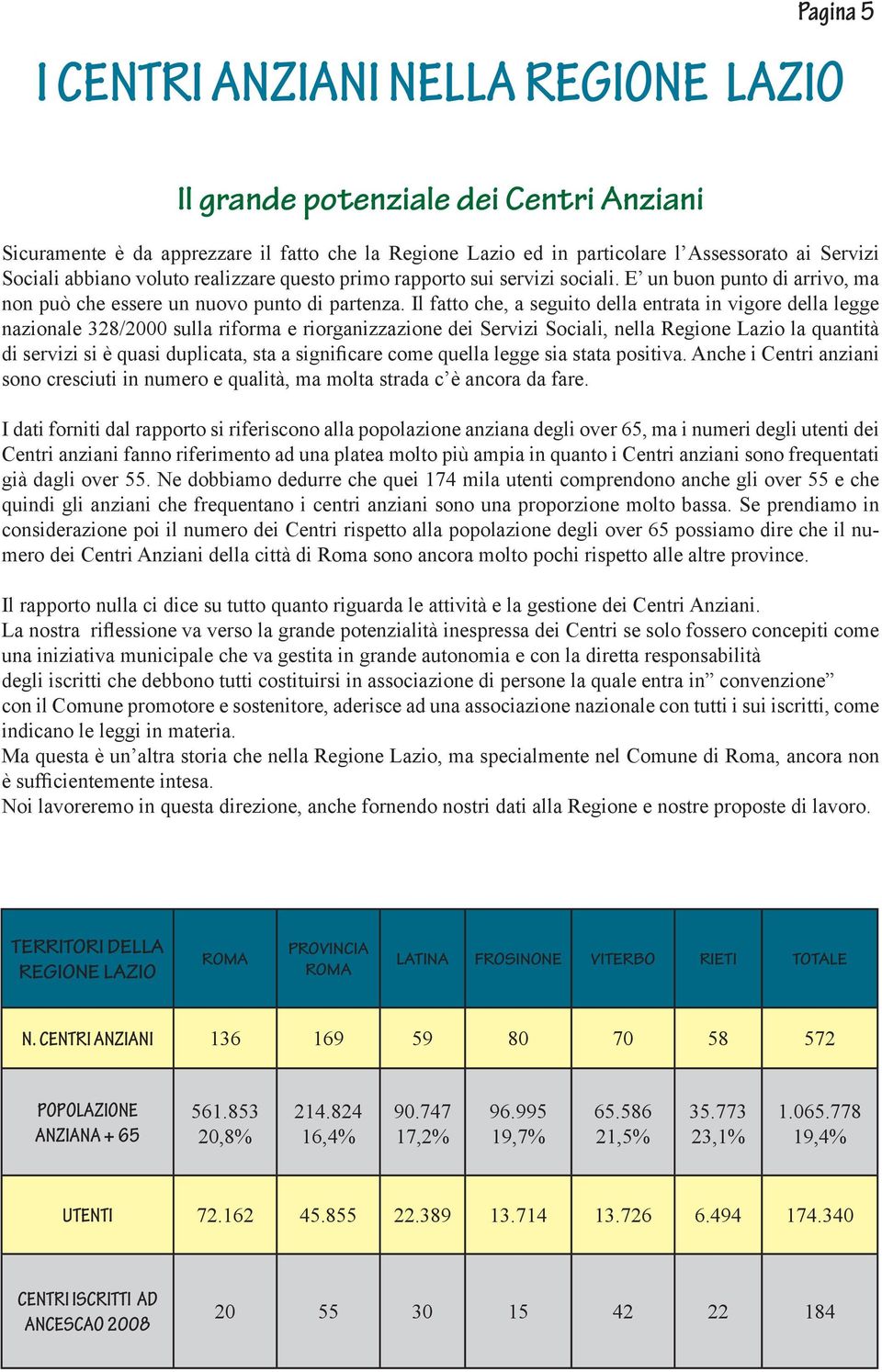 Il fatto che, a seguito della entrata in vigore della legge nazionale 328/2000 sulla riforma e riorganizzazione dei Servizi Sociali, nella Regione Lazio la quantità di servizi si è quasi duplicata,