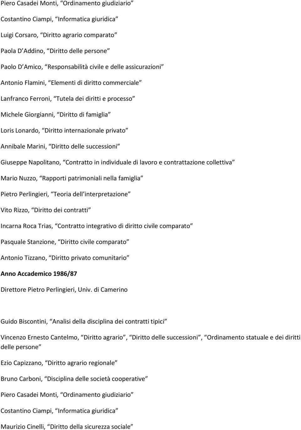 internazionale privato Annibale Marini, Diritto delle successioni Giuseppe Napolitano, Contratto in individuale di lavoro e contrattazione collettiva Mario Nuzzo, Rapporti patrimoniali nella famiglia