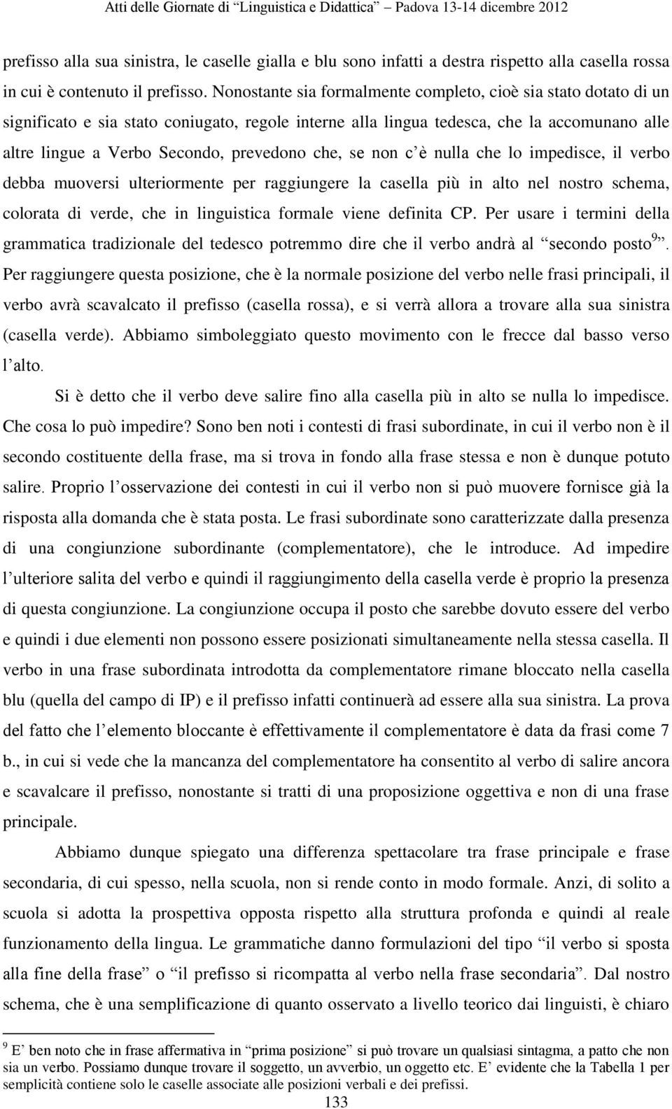 che, se non c è nulla che lo impedisce, il verbo debba muoversi ulteriormente per raggiungere la casella più in alto nel nostro schema, colorata di verde, che in linguistica formale viene definita CP.