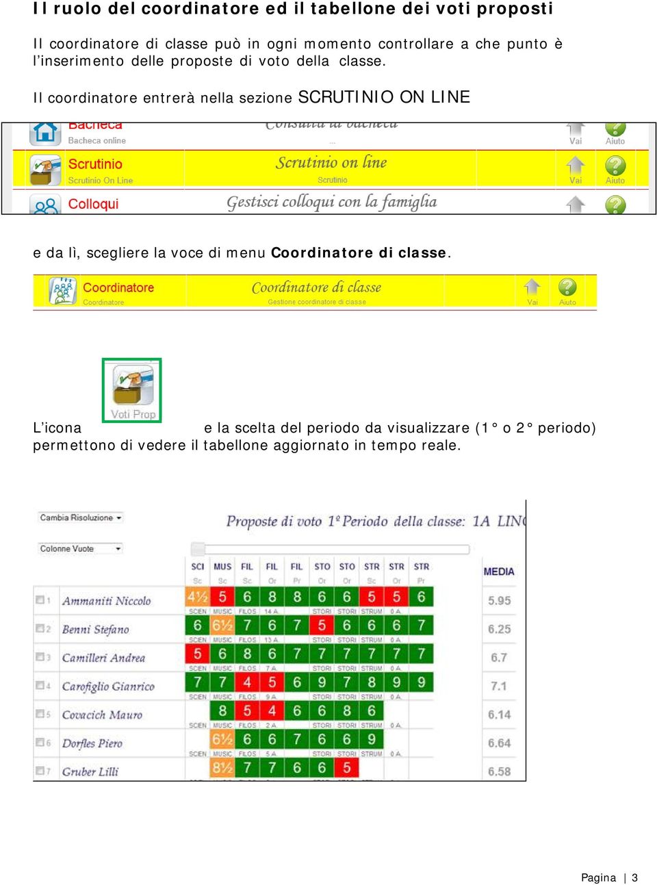 Il coordinatore entrerà nella sezione SCRUTINIO ON LINE giornale del professore, alla voce Voti.
