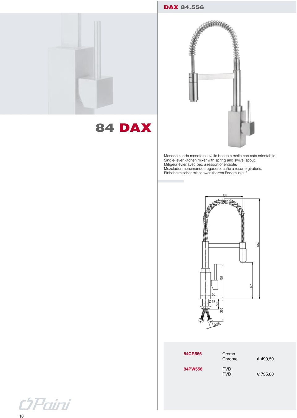 Mitigeur évier avec bec à ressort orientable.