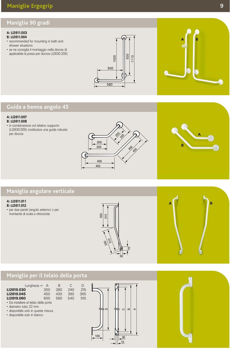 200) 1000 930 1110 A B 500 580 Guida a benna angolo 45 A: LI2611.007 B: LI2611.008 in combinazione col relativo supporto (LI2630.