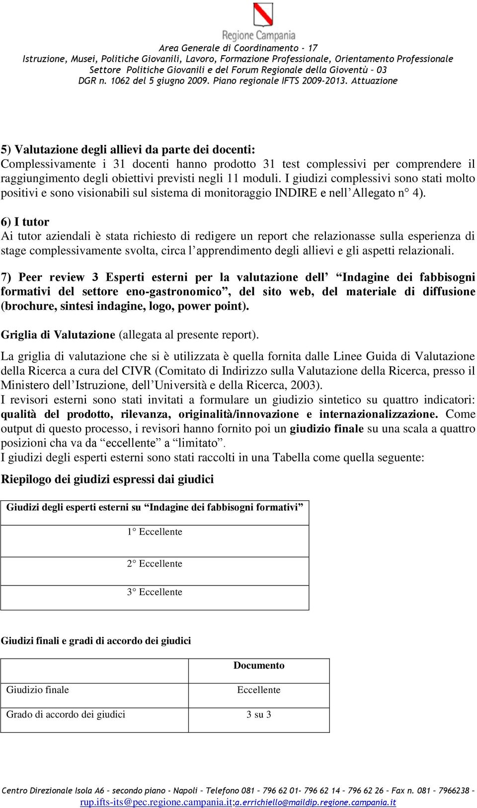 6) I tutor Ai tutor aziendali è stata richiesto di redigere un report che relazionasse sulla esperienza di stage complessivamente svolta, circa l apprendimento degli allievi e gli aspetti relazionali.