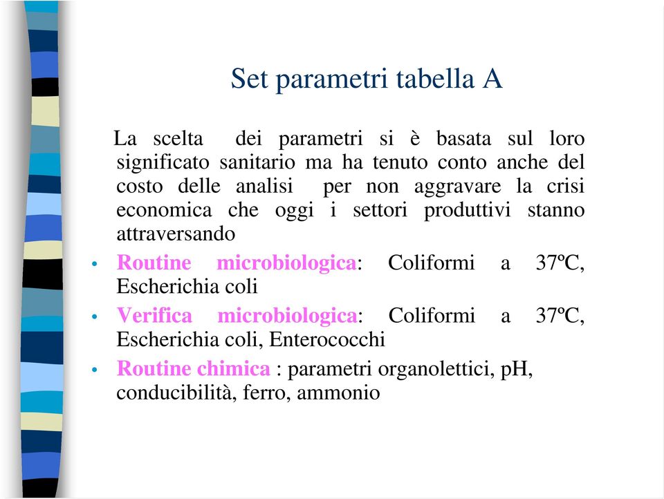 attraversando Routine microbiologica: Coliformi a 37ºC, Escherichia coli Verifica microbiologica: Coliformi a