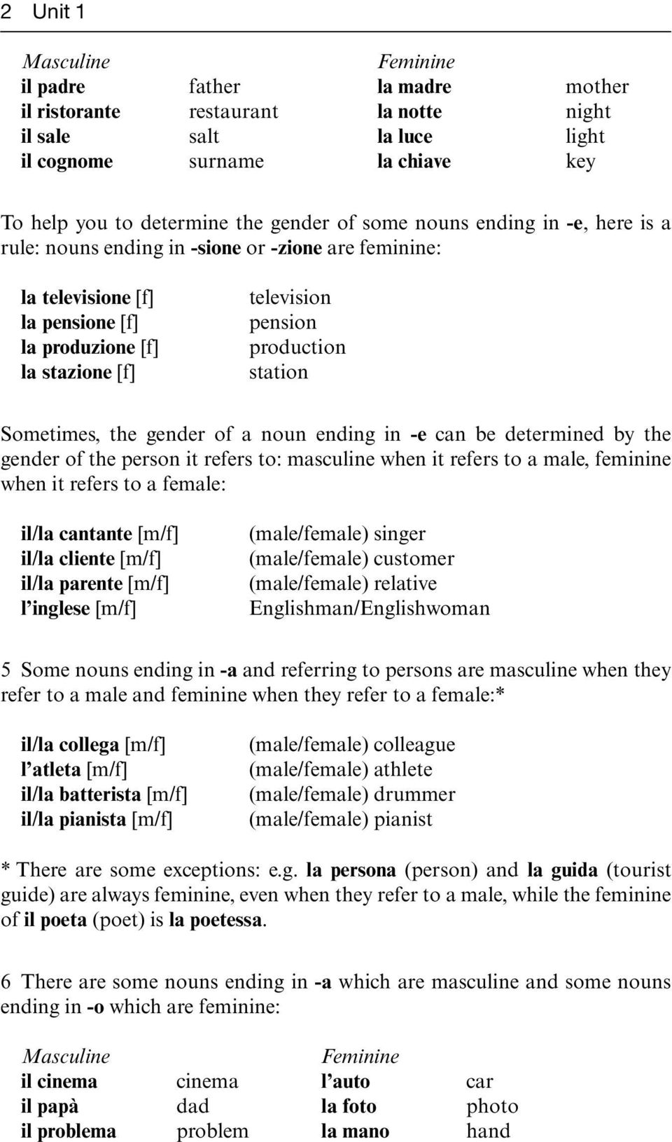 Sometimes, the gender of a noun ending in -e can be determined by the gender of the person it refers to: masculine when it refers to a male, feminine when it refers to a female: il/la cantante [m/f]