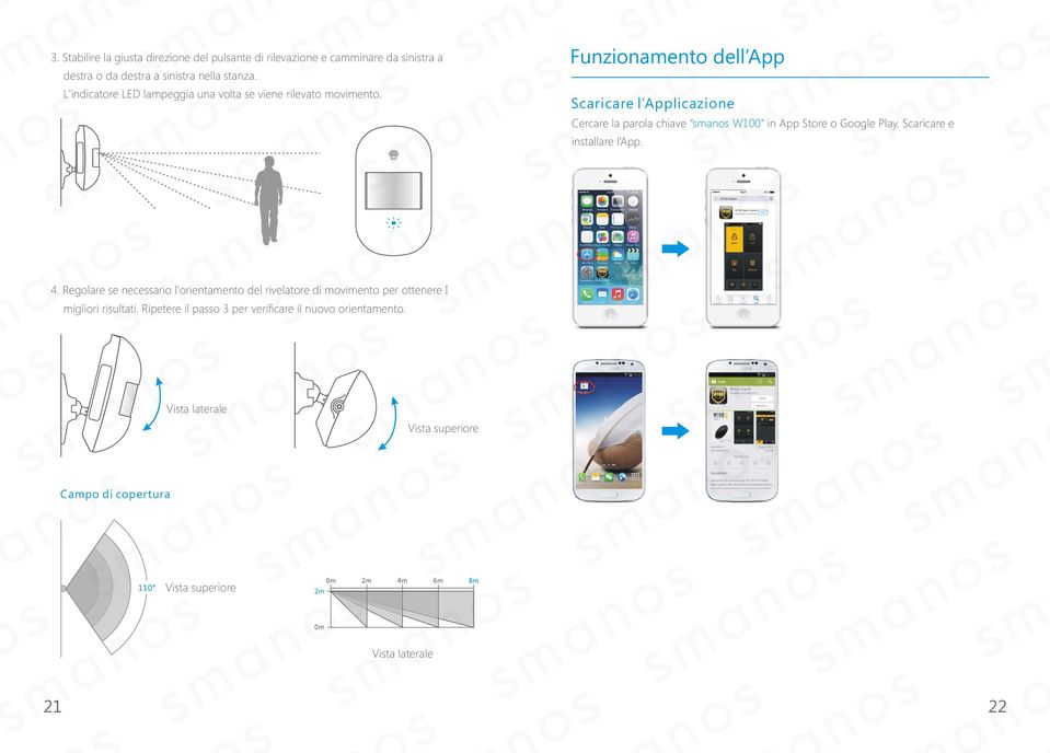 Funzionamento dell App Scaricare l Applicazione Cercare la parola chiave smanos W100 in App Store o Google Play. Scaricare e installare l App.