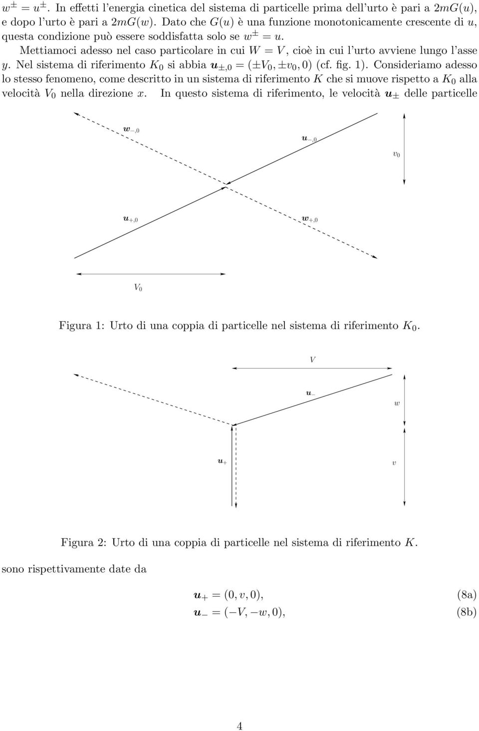 Mettiamoci adesso nel caso particolare in cui W = V, cioè in cui l urto avviene lungo l asse y. Nel sistema di riferimento K 0 si abbia u ±,0 = (±V 0, ±v 0, 0) (cf. fig. 1).