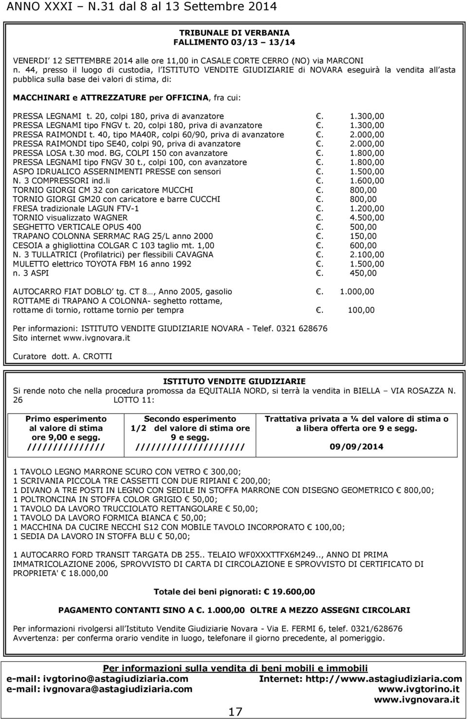 20, colpi 180, priva di avanzatore. 1.300,00 PRESSA LEGNAMI tipo FNGV t. 20, colpi 180, priva di avanzatore. 1.300,00 PRESSA RAIMONDI t. 40, tipo MA40R, colpi 60/90, priva di avanzatore. 2.000,00 PRESSA RAIMONDI tipo SE40, colpi 90, priva di avanzatore.