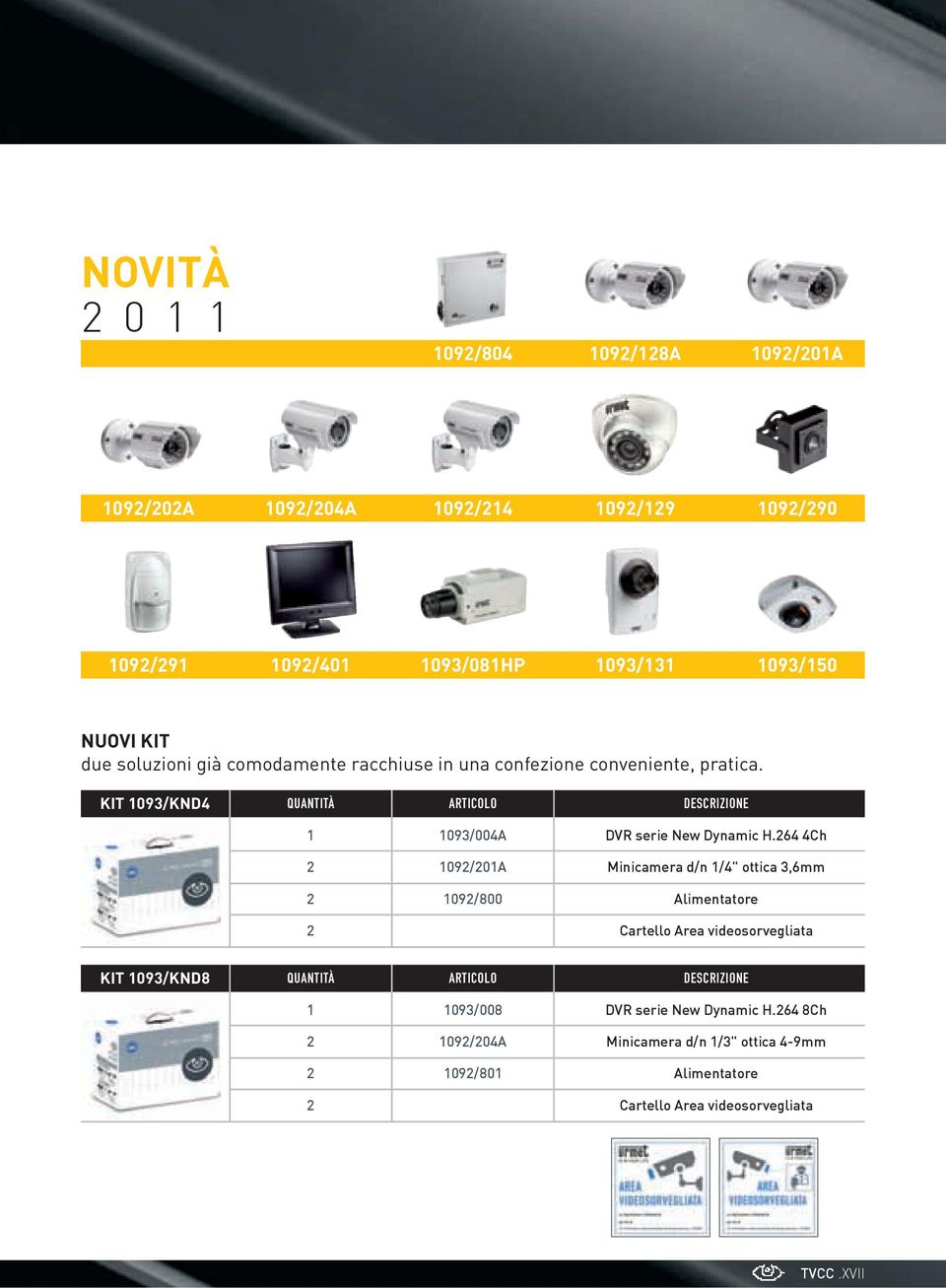 KIT 1093/KND4 QUANTITÀ ARTICOLO DESCRIZIONE 1 2 2 2 1093/004A 1092/201A 1092/800 DVR serie New Dynamic H.