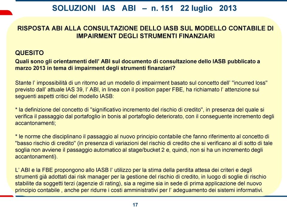 IASB pubblicato a marzo 2013 in tema di impairment degli strumenti finanziari?