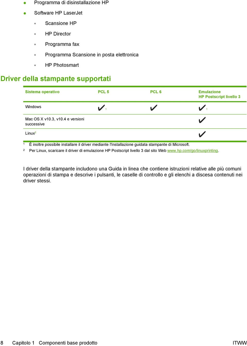 4 e versioni successive Linux 2 1 È inoltre possibile installare il driver mediante l'installazione guidata stampante di Microsoft.