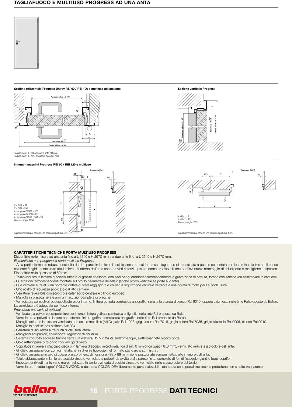 maniglia 1050 X = FM L - 7 Y = FM L - 233 Altezza maniglia 1050 Ingombri massimi per porte ad una anta con apertura a 90. Ingombri massimi per porte ad una anta con apertura a 180.