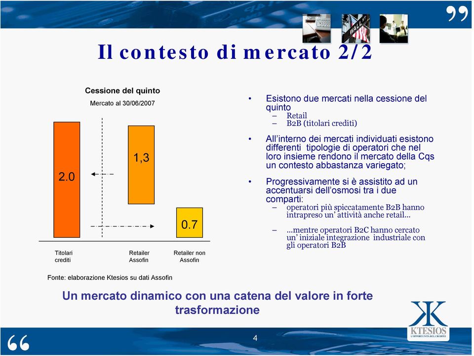 7 Retailer non Assofin All interno dei mercati individuati esistono differenti tipologie di operatori che nel loro insieme rendono il mercato della Cqs un contesto abbastanza variegato;