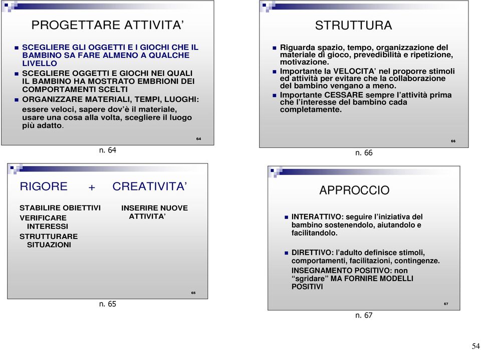 STRUTTURA Riguarda spazio, tempo, organizzazione del materiale di gioco, prevedibilità e ripetizione, motivazione.