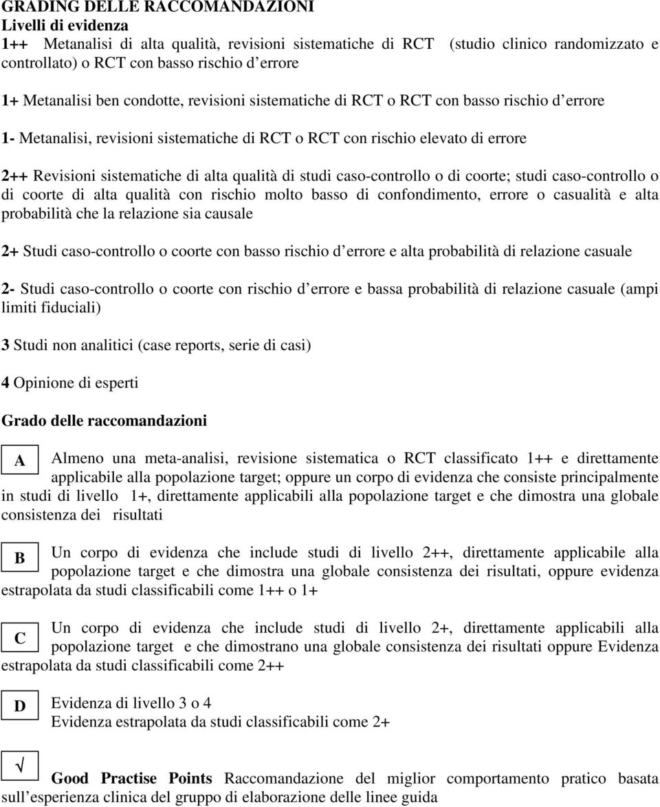 qualità di studi caso-controllo o di coorte; studi caso-controllo o di coorte di alta qualità con rischio molto basso di confondimento, errore o casualità e alta probabilità che la relazione sia