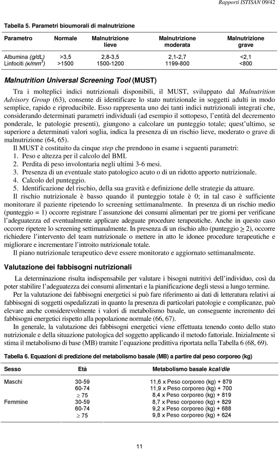 1199-800 <800 Malnutrition Universal Screening Tool (MUST) Tra i molteplici indici nutrizionali disponibili, il MUST, sviluppato dal Malnutrition Advisory Group (63), consente di identificare lo