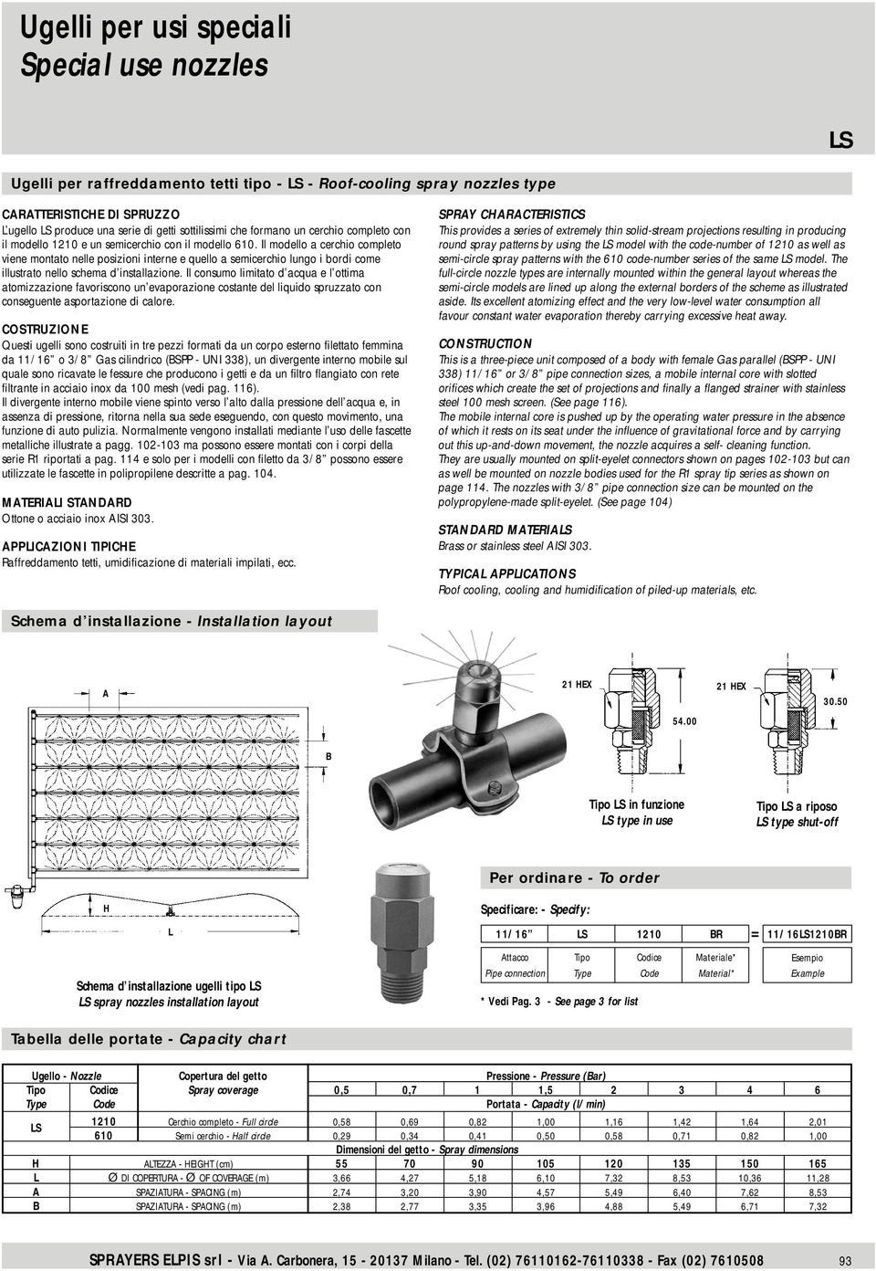 Il consumo limitato d acqua e l ottima atomizzazione favoriscono un evaporazione costante del liquido spruzzato con conseguente asportazione di calore.