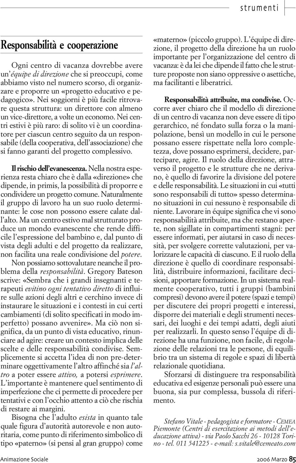 Nei centri estivi è più raro: di solito vi è un coordinatore per ciascun centro seguito da un responsabile (della cooperativa, dell associazione) che si fanno garanti del progetto complessivo.