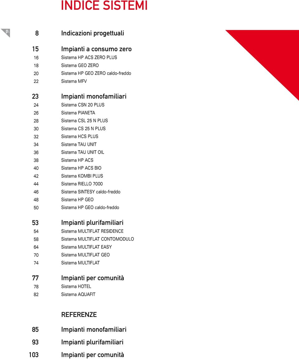 caldo-freddo Sistema MFV Impianti monofamiliari Sistema CSN 20 PLUS Sistema PIANETA Sistema CSL 25 N PLUS Sistema CS 25 N PLUS Sistema HCS PLUS Sistema TAU UNIT Sistema TAU UNIT OIL Sistema HP ACS