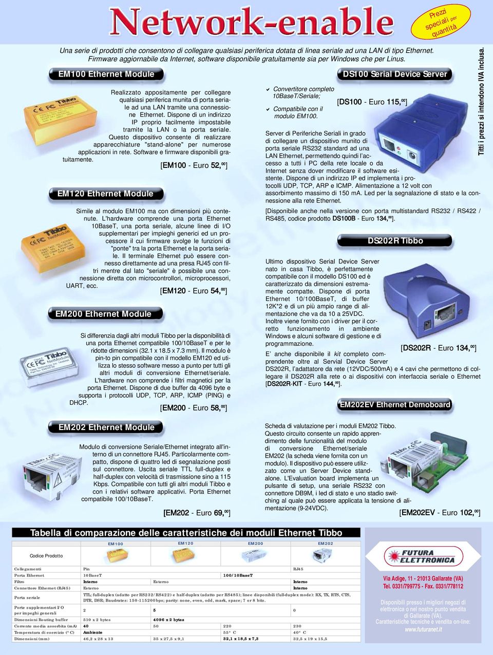 EM100 Ethernet Module Realizzato appositamente per collegare qualsiasi periferica munita di porta seriale ad una LAN tramite una connessione Ethernet.