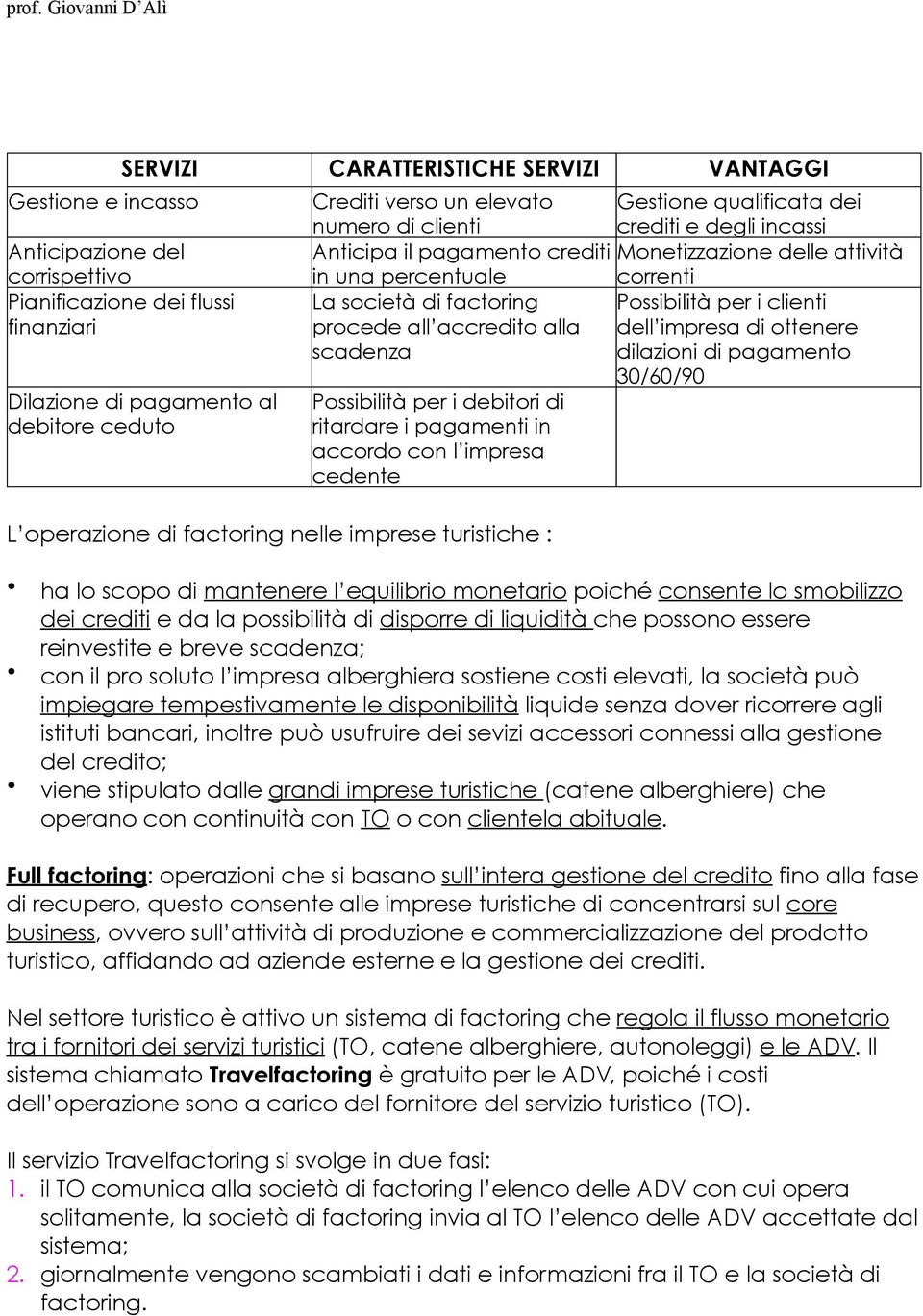 accredito alla scadenza Possibilità per i debitori di ritardare i pagamenti in accordo con l impresa cedente L operazione di factoring nelle imprese turistiche : Possibilità per i clienti dell