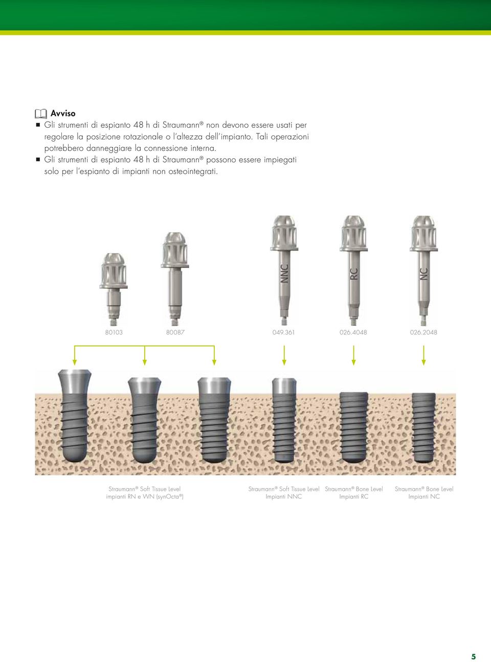 ppgli strumenti di espianto 48 h di Straumann possono essere impiegati solo per l espianto di impianti non osteointegrati.