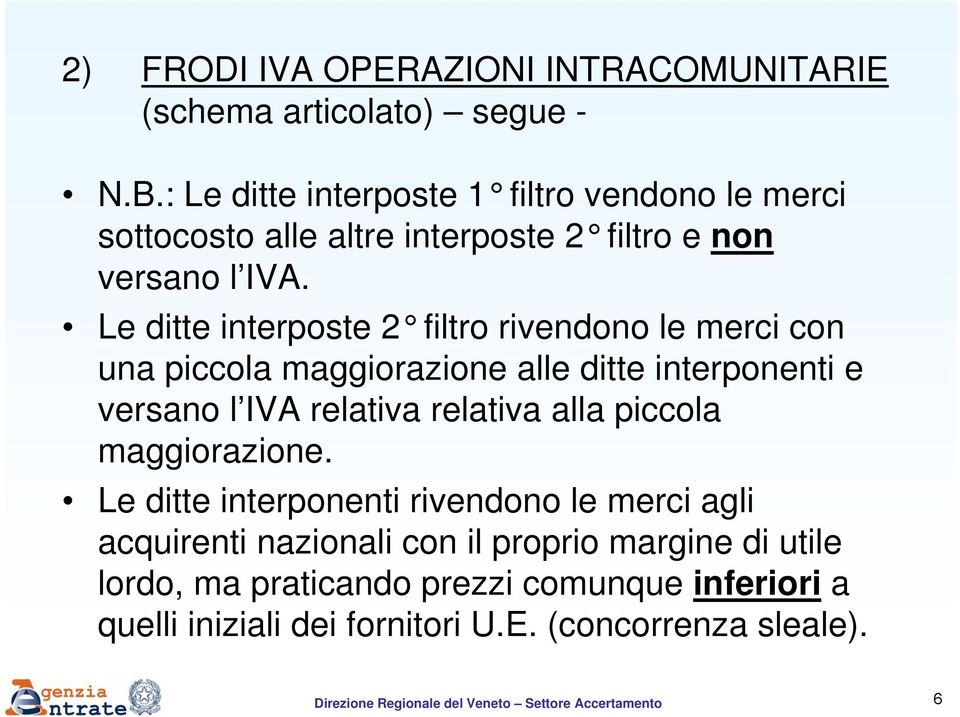 Le ditte interposte 2 filtro rivendono le merci con una piccola maggiorazione alle ditte interponenti e versano l IVA relativa relativa alla piccola