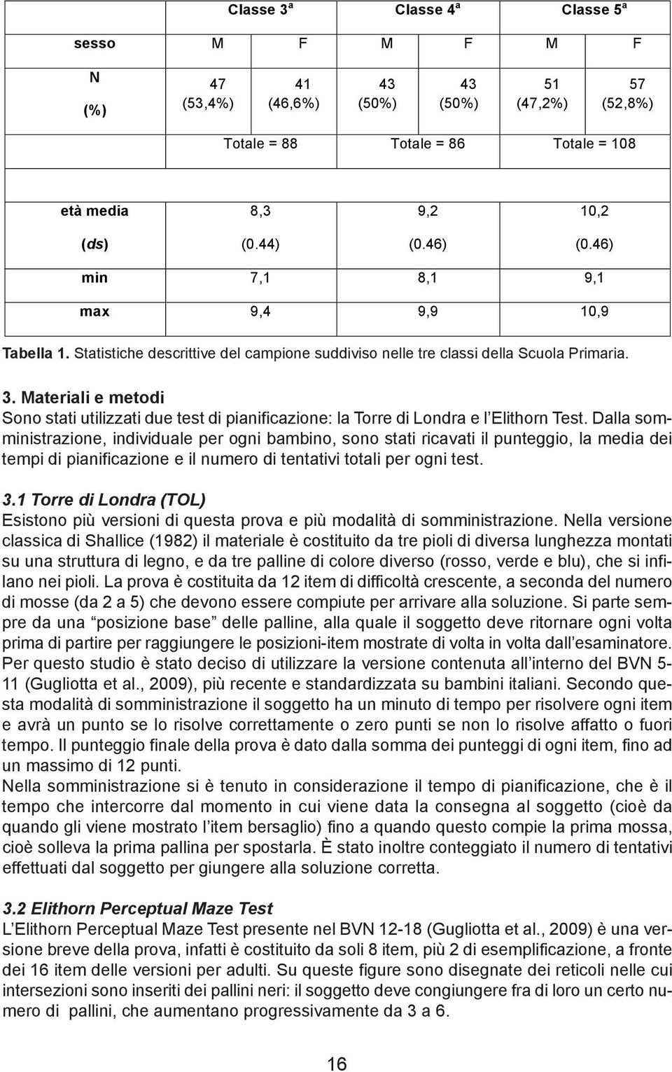 Materiali e metodi Sono stati utilizzati due test di pianificazione: la Torre di Londra e l Elithorn Test.