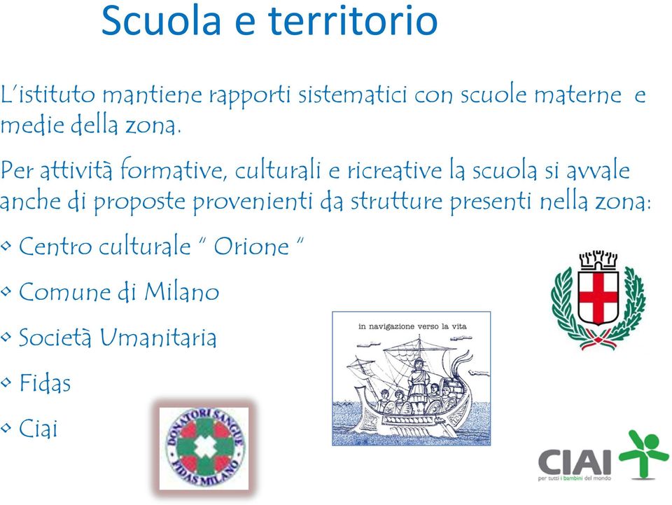 Per attività formative, culturali e ricreative la scuola si avvale anche di