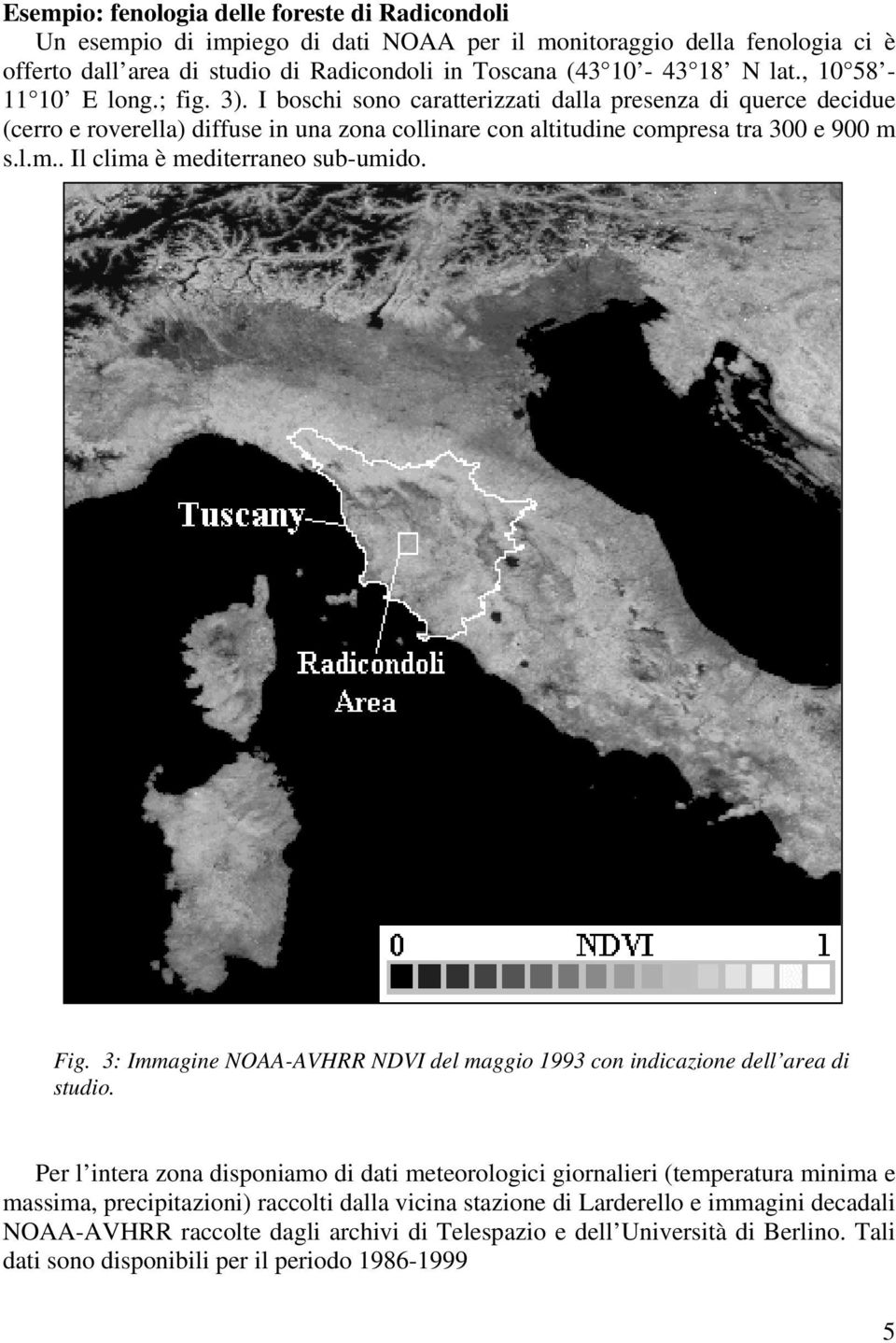 Fig. 3: Immagine NOAA-AVHRR NDVI del maggio 1993 con indicazione dell area di studio.