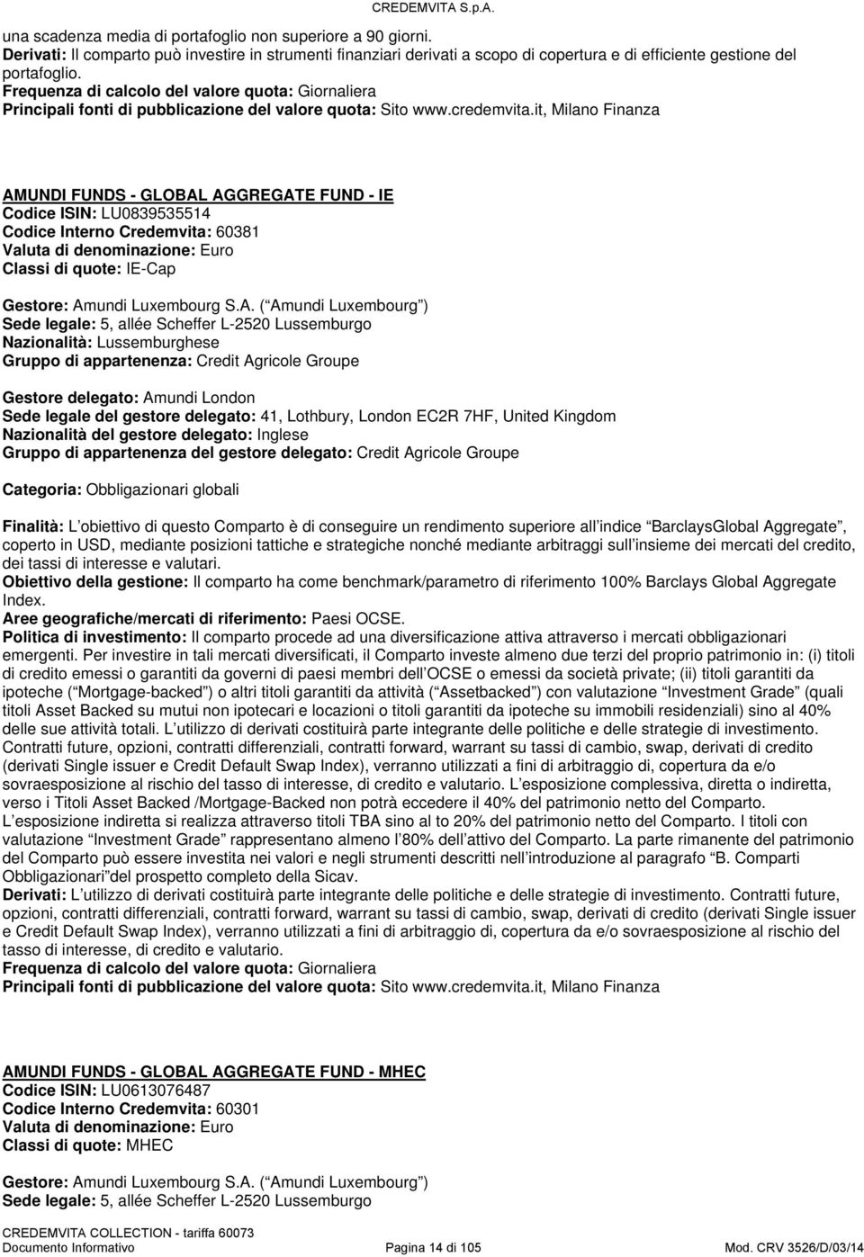 allée Scheffer L-2520 Nazionalità: Lussemburghese Gruppo di appartenenza: Credit Agricole Groupe Gestore egato: Amundi London Sede legale gestore egato: 41, Lothbury, London EC2R 7HF, United Kingdom