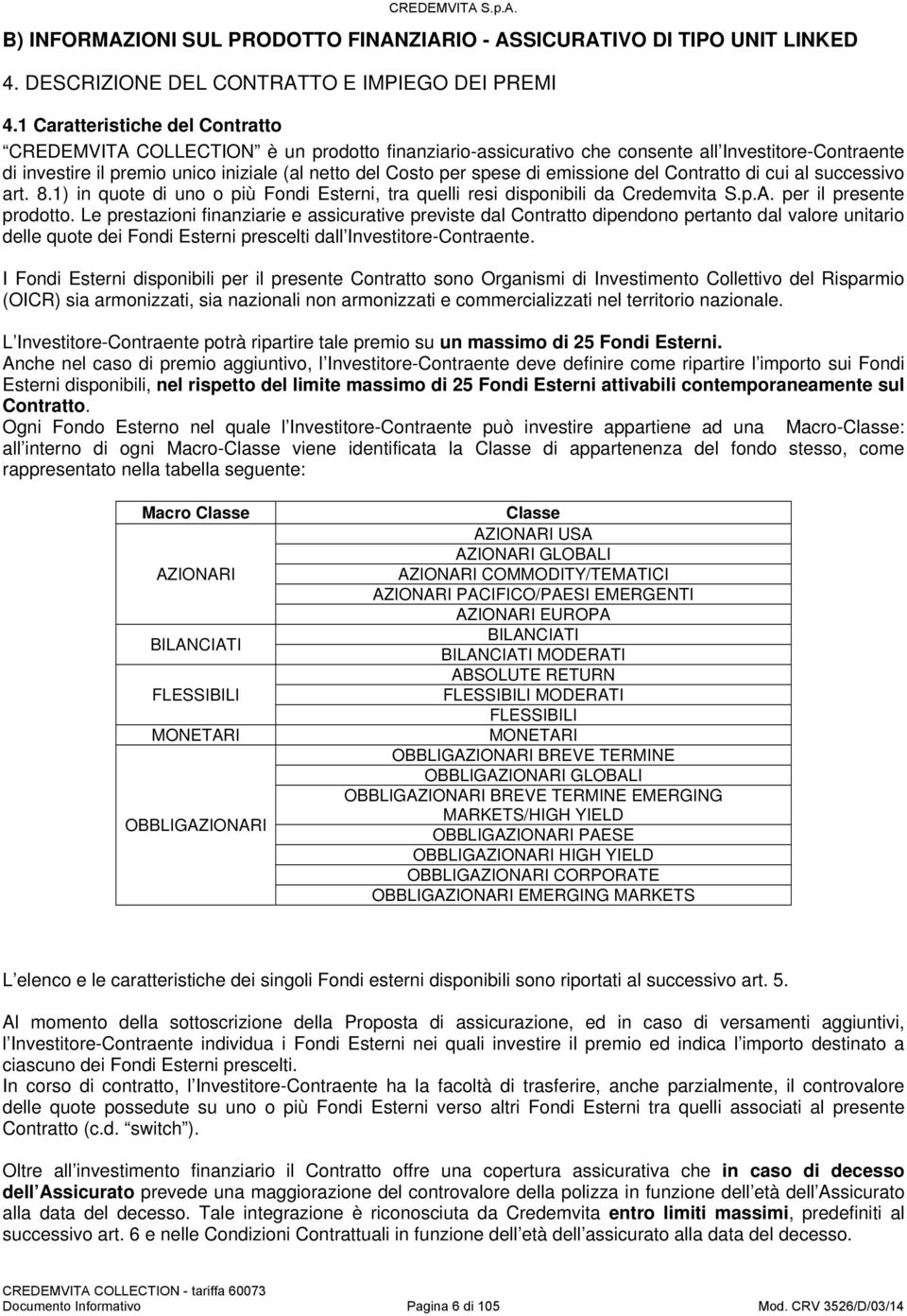 emissione Contratto di cui al successivo art. 8.1) in quote di uno o più Fondi Esterni, tra quelli resi disponibili da Credemvita S.p.A. per il presente prodotto.