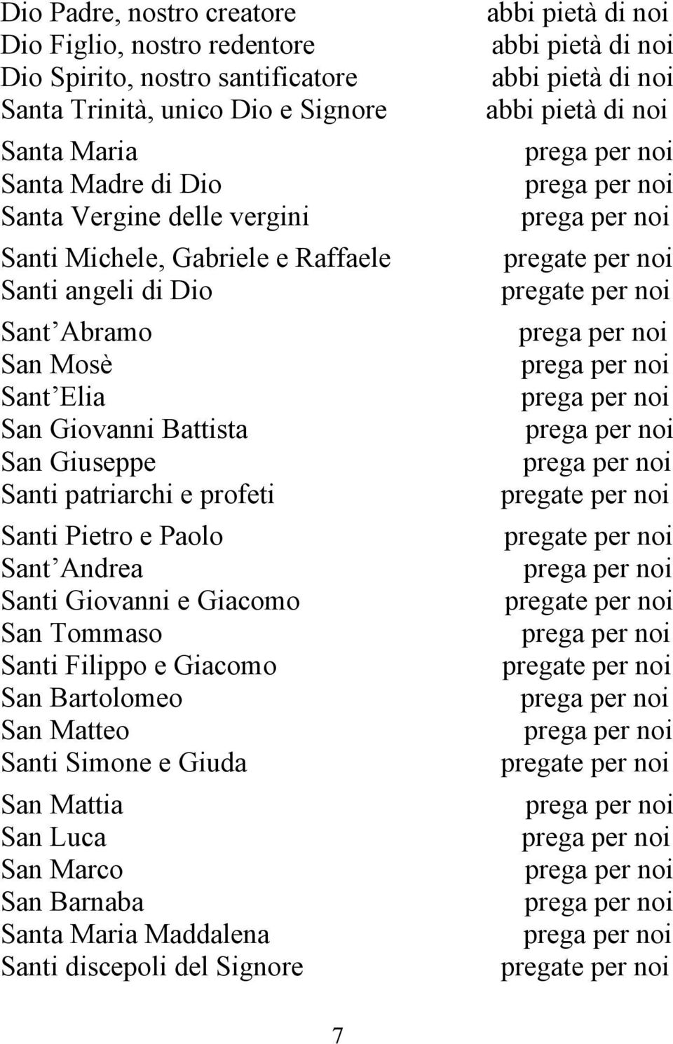 patriarchi e profeti Santi Pietro e Paolo Sant Andrea Santi Giovanni e Giacomo San Tommaso Santi Filippo e Giacomo San Bartolomeo San Matteo Santi Simone e