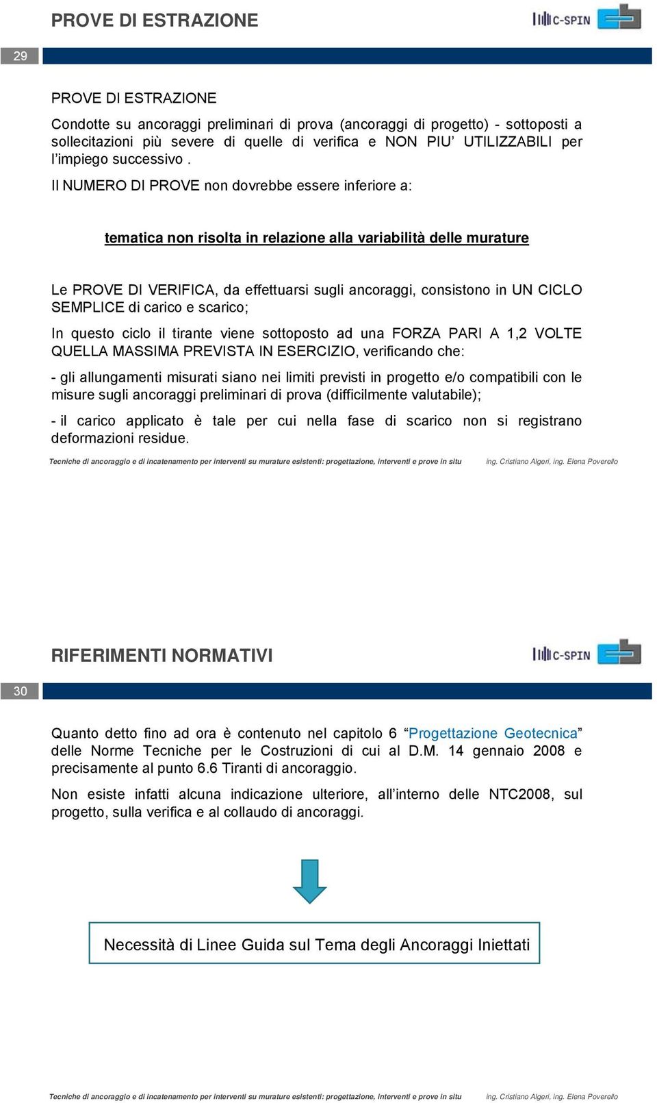 Il NUMERO DI PROVE non dovrebbe essere inferiore a: tematica non risolta in relazione alla variabilità delle murature Le PROVE DI VERIFICA, da effettuarsi sugli ancoraggi, consistono in UN CICLO