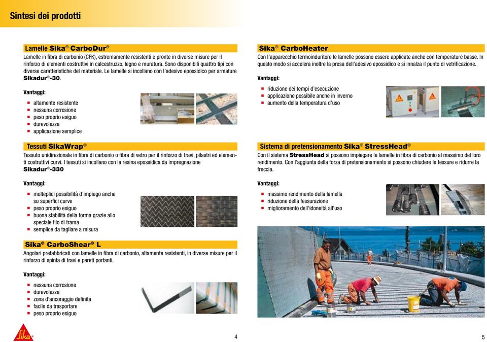 Vantaggi: altamente resistente nessuna corrosione peso proprio esiguo durevolezza applicazione semplice Tessuti SikaWrap Tessuto unidirezionale in fibra di carbonio o fibra di vetro per il rinforzo