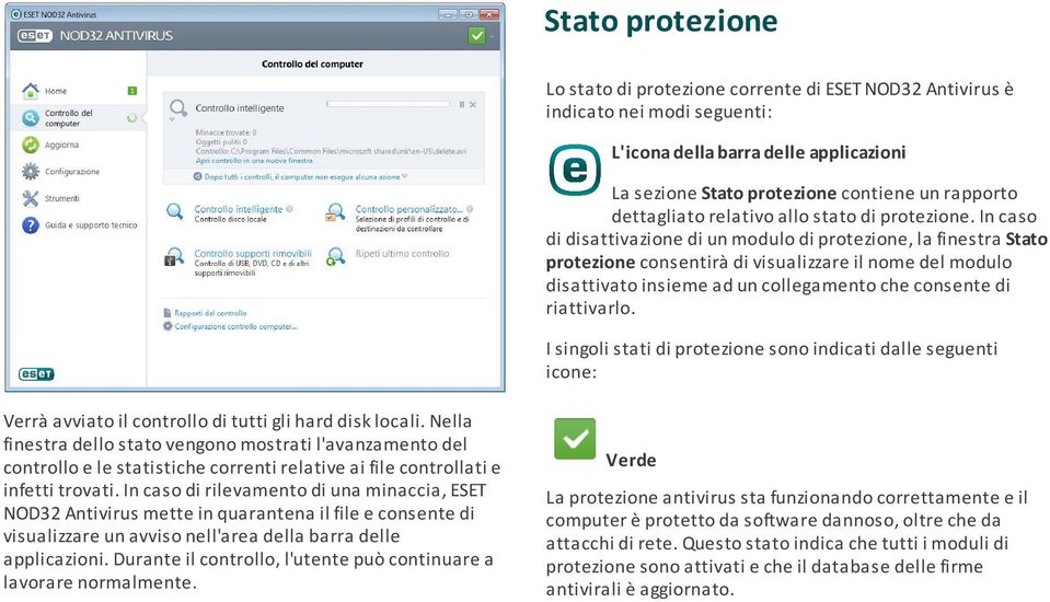 In caso di disattivazione di un modulo di protezione, la finestra Stato protezione consentirà di visualizzare il nome del modulo disattivato insieme ad un collegamento che consente di riattivarlo.