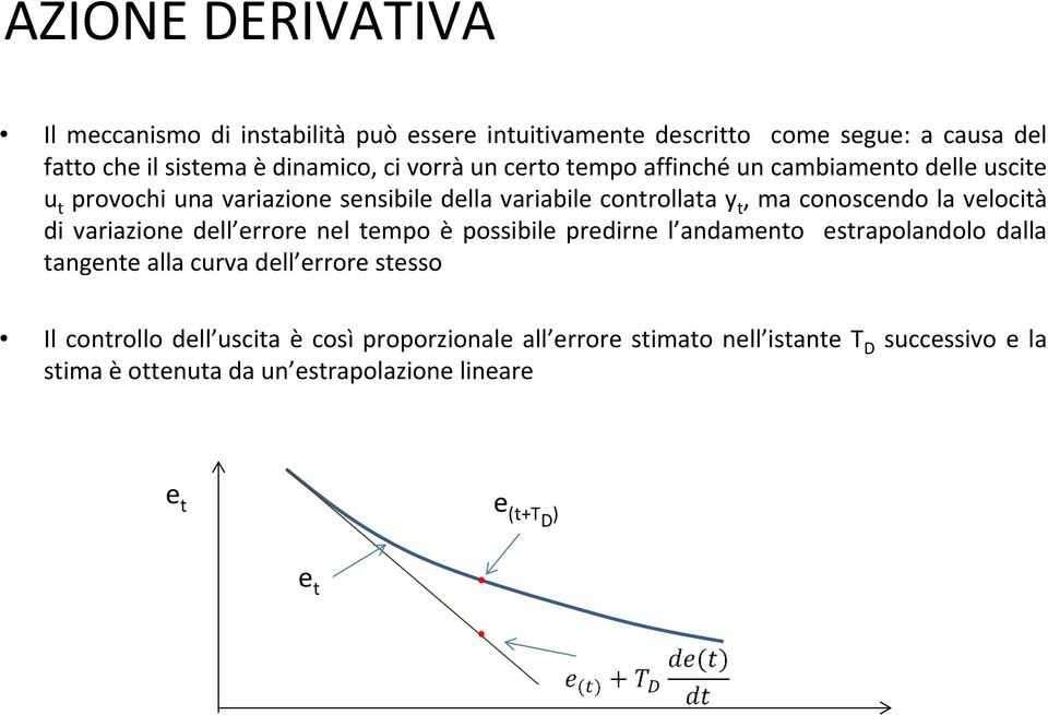 velocità di variazione dell errore nel tempo è possibile predirne l andamento estrapolandolo dalla tangente alla curva dell errore stesso Il