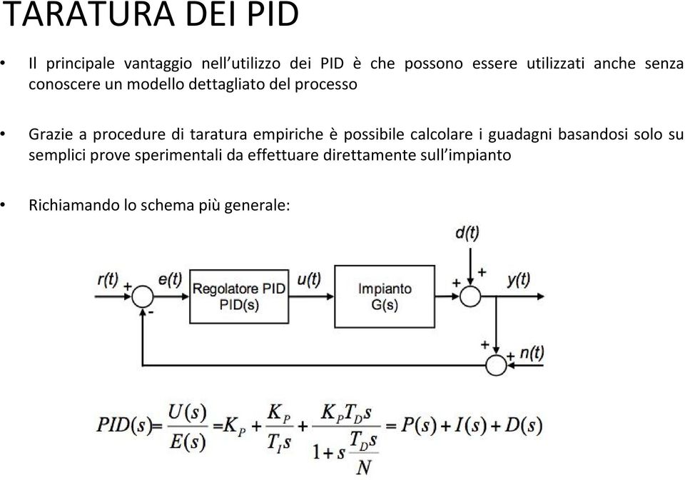 di taratura empiriche è possibile calcolare i guadagni basandosi solo su semplici prove