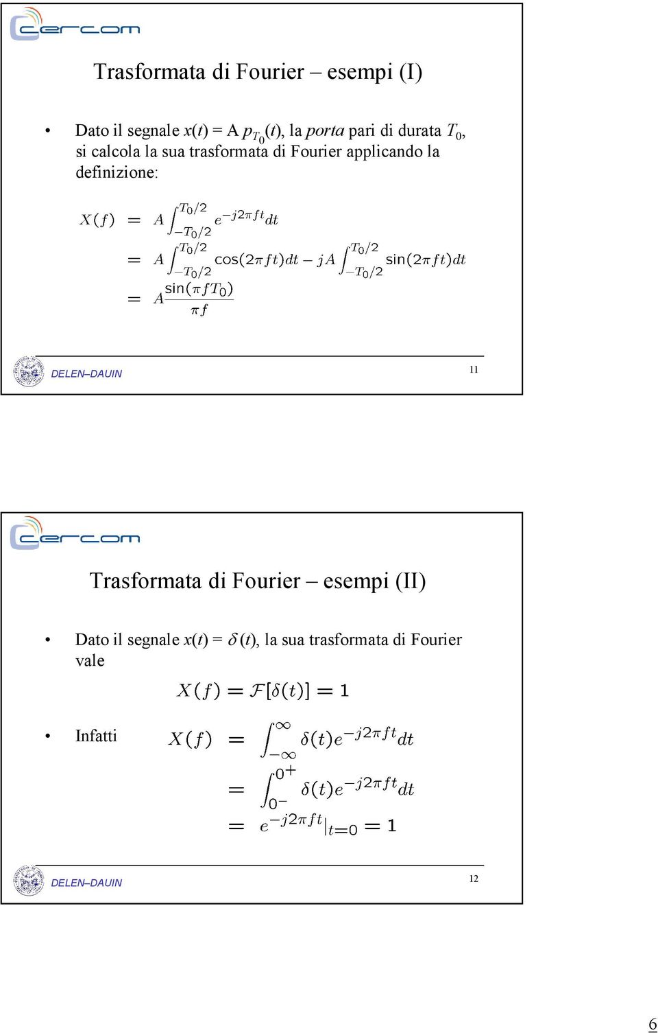 applicando la definizione: 11 Trasformata di Fourier esempi (II) Dato
