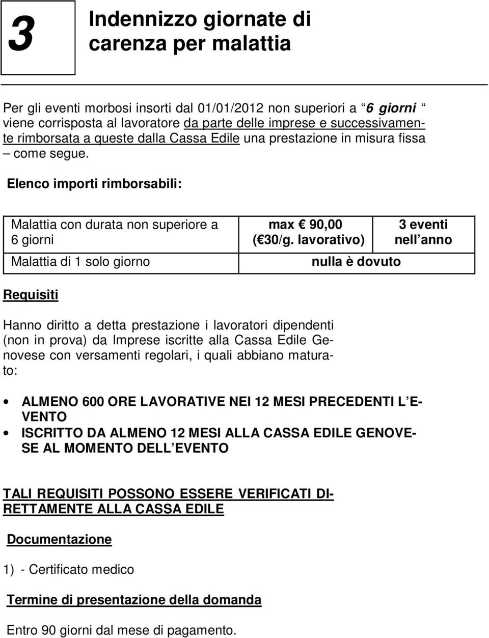 lavorativo) nulla è dovuto 3 eventi nell anno Requisiti Hanno diritto a detta prestazione i lavoratori dipendenti (non in prova) da Imprese iscritte alla Cassa Edile Genovese con versamenti regolari,