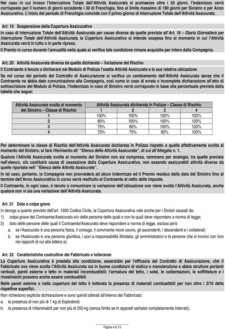 19 Sospensione della Copertura Assicurativa In caso di Interruzione Totale dell Attività Assicurata per cause diverse da quelle previste all Art.