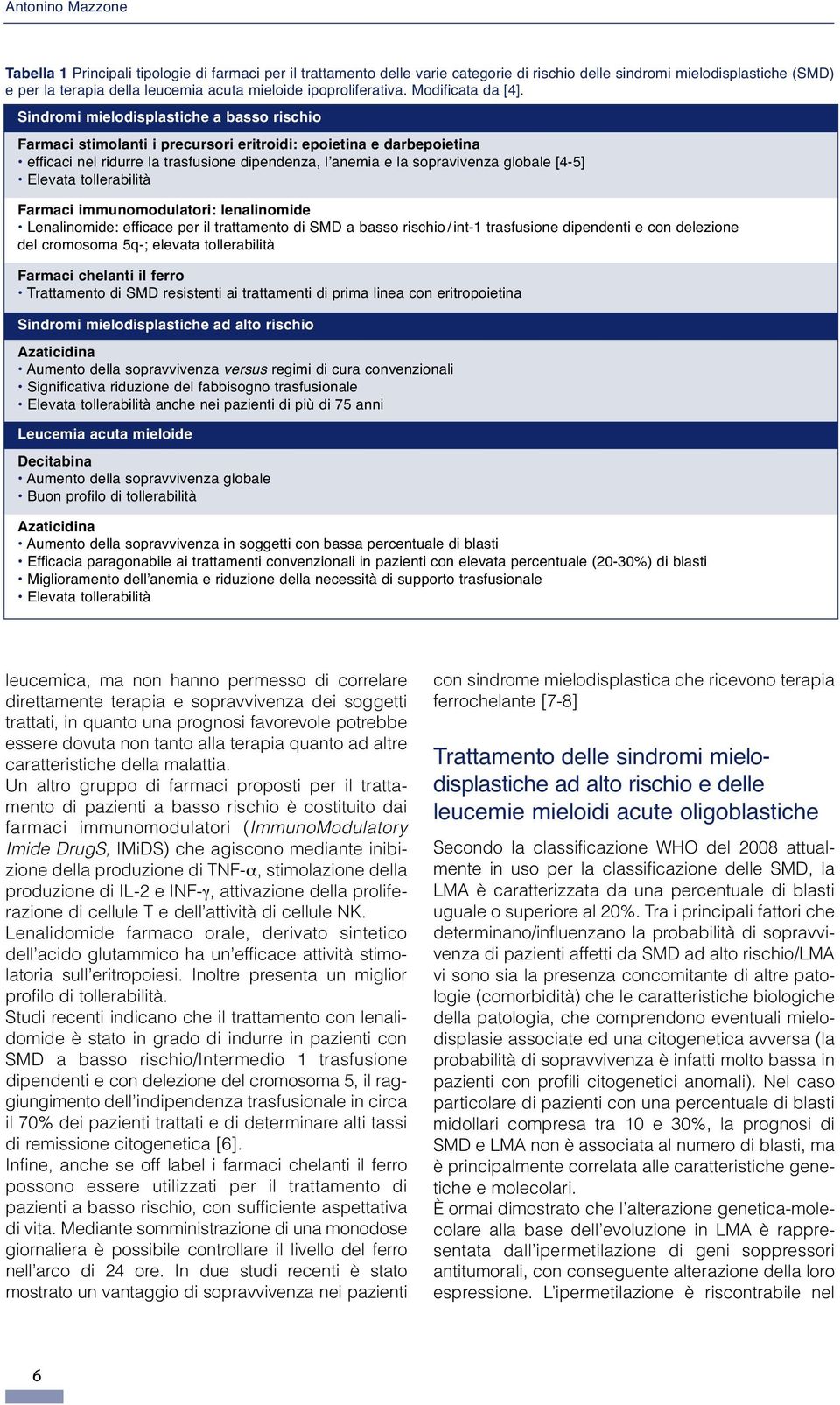 Sindromi mielodisplastiche a basso rischio Farmaci stimolanti i precursori eritroidi: epoietina e darbepoietina efficaci nel ridurre la trasfusione dipendenza, l anemia e la sopravivenza globale