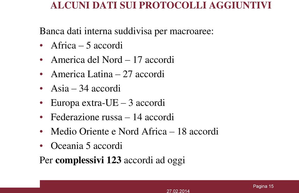 accordi Europa extra-ue 3 accordi Federazione russa 14 accordi Medio Oriente e