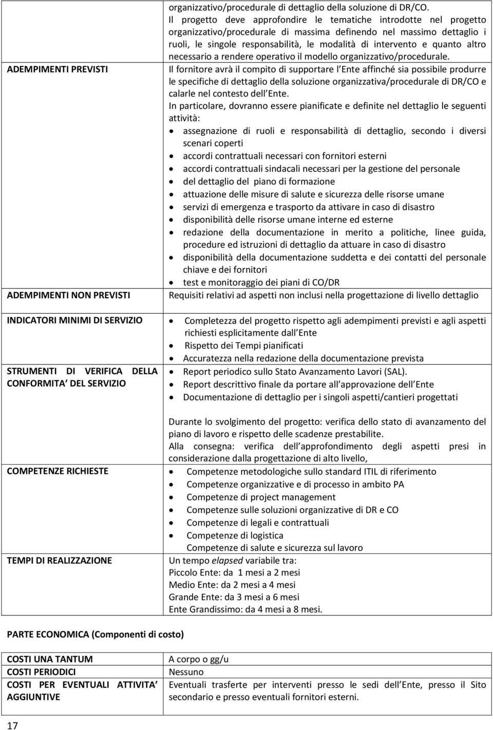 quanto altro necessario a rendere operativo il modello organizzativo/procedurale.