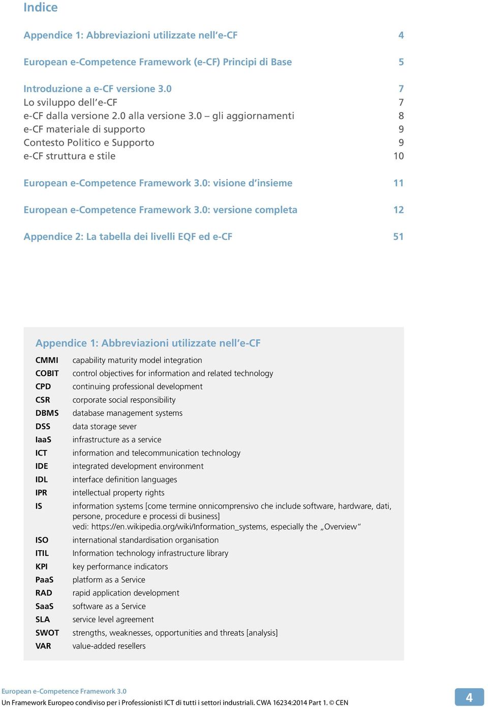 e-cf 51 Appendice 1: Abbreviazioni utilizzate nell e-cf CMMI COBIT CPD CSR DBMS DSS IaaS ICT IDE IDL IPR IS ISO ITIL KPI PaaS RAD SaaS SLA SWOT VAR capability maturity model integration control