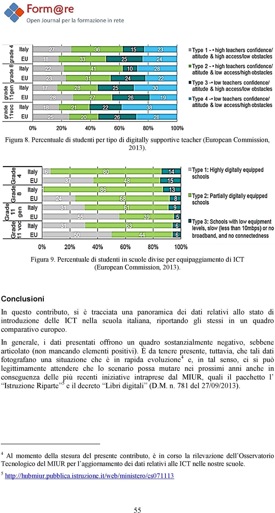 Conclusioni In questo contributo, si è tracciata una panoramica dei dati relativi allo stato di introduzione delle ICT nella scuola italiana, riportando gli stessi in un quadro comparativo europeo.