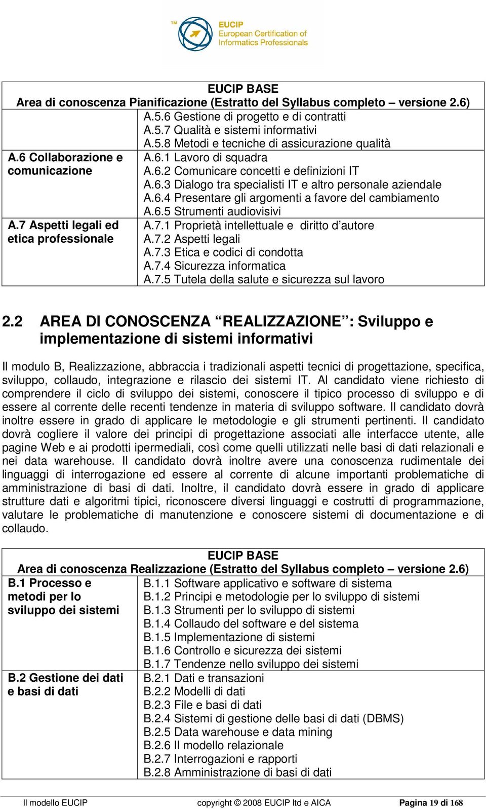 6.4 Presentare gli argomenti a favore del cambiamento A.6.5 Strumenti audiovisivi A.7.1 Proprietà intellettuale e diritto d autore A.7.2 Aspetti legali A.7.3 Etica e codici di condotta A.7.4 Sicurezza informatica A.