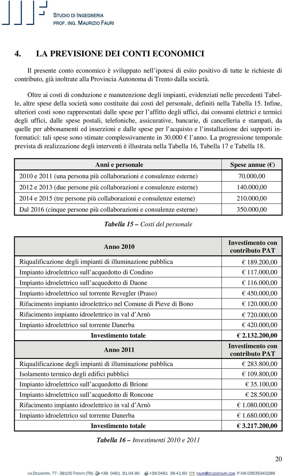 Infine, ulteriori costi sono rappresentati dalle spese per l affitto degli uffici, dai consumi elettrici e termici degli uffici, dalle spese postali, telefoniche, assicurative, bancarie, di